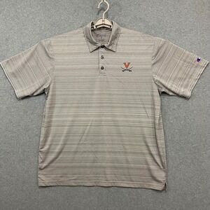 UVA Cavaliers Champion Mens XL Gray Striped Polo Shirt Short Sleeve Basketball
